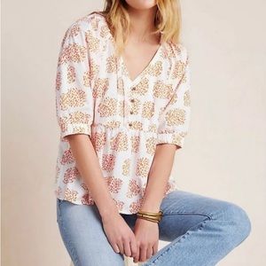 MOGLEA by Anthropologie ‘Danes’ Poplin Babydoll Top Women’s Size XSP